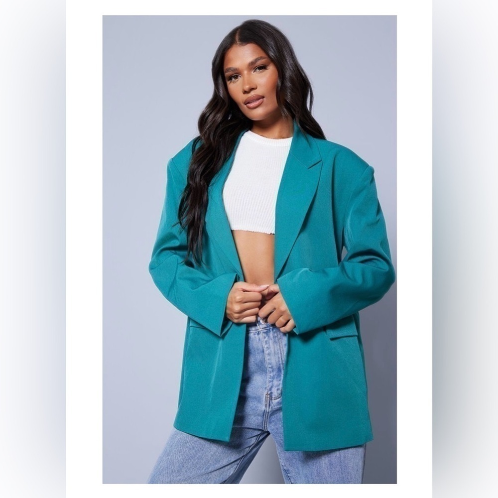 Pretty Little Thing Emerald Green Oversized Blazer NWT